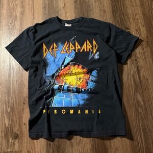 2000's Def‎ Leppard Pyromania T-Shirt Band Tee Rock Music Black Medium Gildan